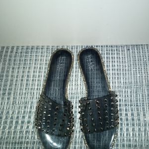 Black Studded Slides